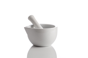 Ceramic mortar and pestle.